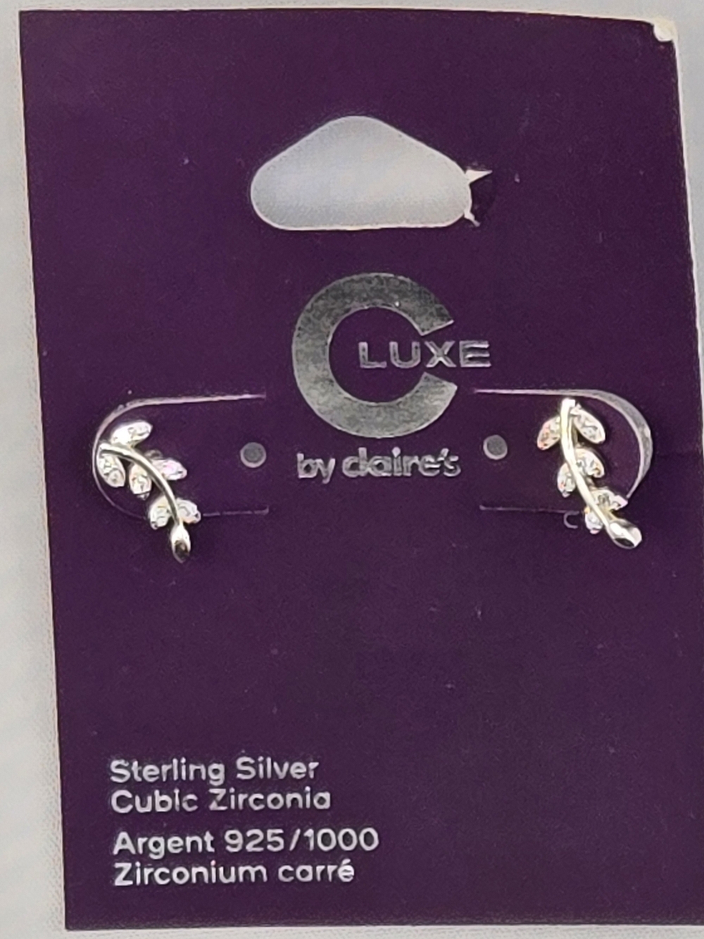 NWT Claire’s Luxe Sterling Silver 925 CZ Leaf Climber Earrings